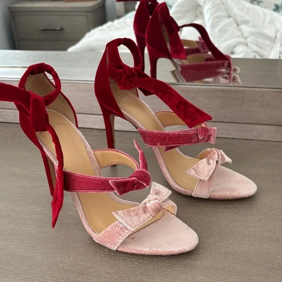 Alexandre Birman Red and Pink Velvet Heels - Picture 1 of 6